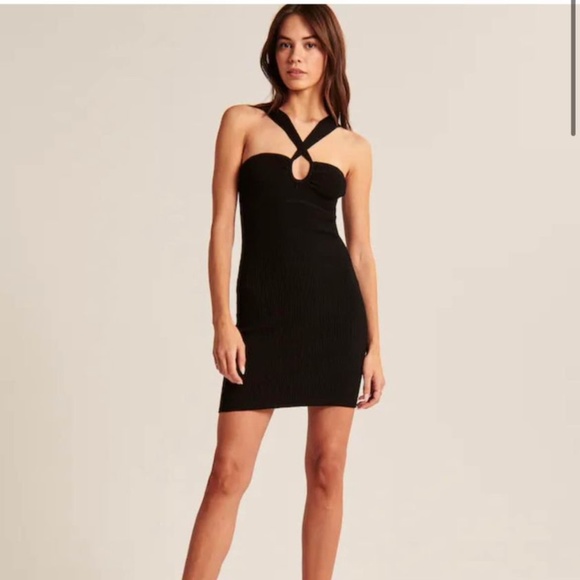 Abercrombie Knit Cross Strap Mini Dress Black (size Small) - Picture 1 of 5